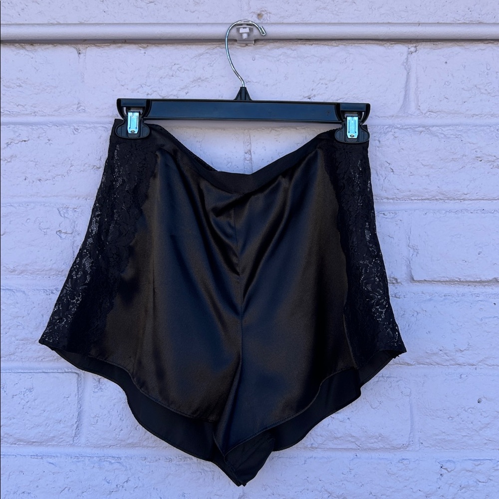 Valerie Stevens Black Satin Shorts with Lace Sides